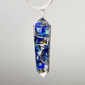 Lapis Lazuli In Orgonite Wire Wrapped Pendant Necklace