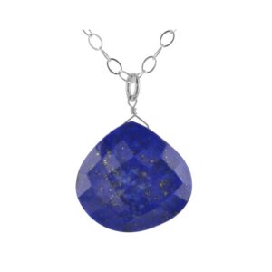 Natural Lapis Lazuli Briolette Gemstone Pendant, Silver Jewelry Chain, Blue Gemstones, Birthday & Christmas Gifts for Her