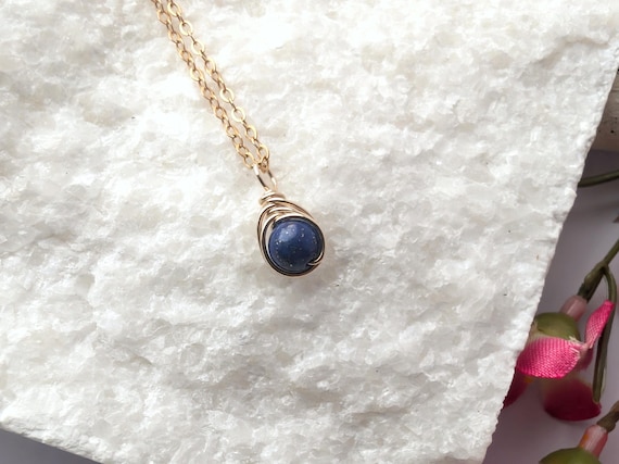 Lapis Lazuli Necklace 14k Gold Filled Minimalist Dainty Pendant Natural Gemstone Gift For Her September Birthstone