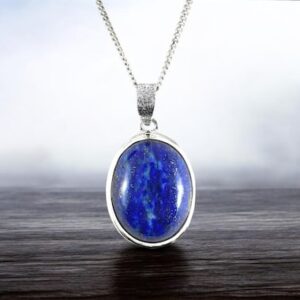 Oval Lapis Lazuli Pendant, Sterling Silver, September Birthstone