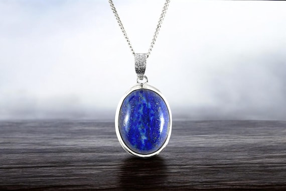 Oval Lapis Lazuli Pendant, Sterling Silver, September Birthstone