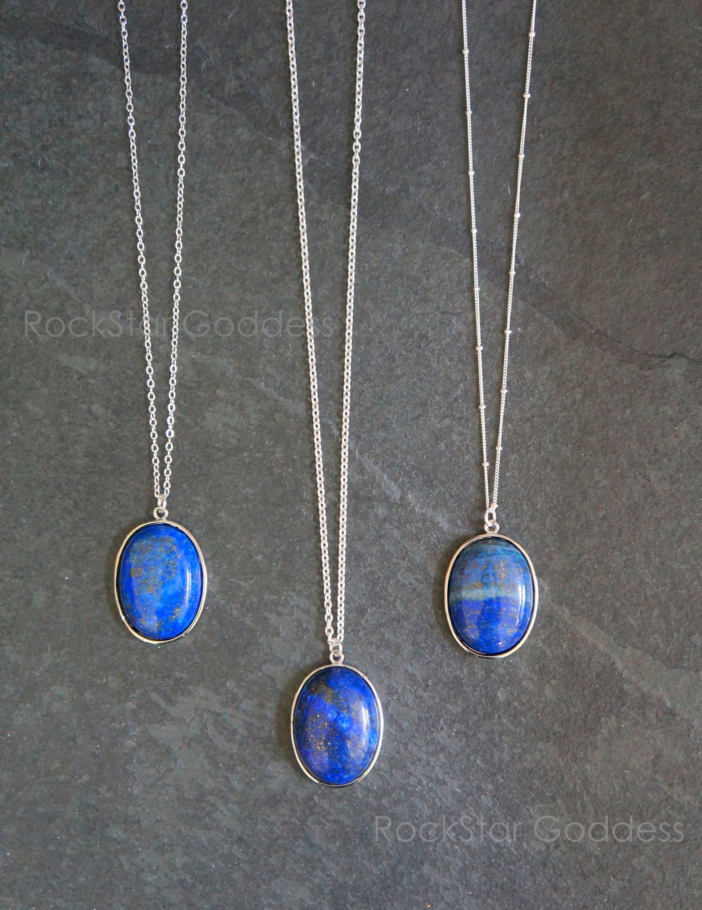 Sterling Silver Lapis Lazuli Necklace, Custom Length, Genuine Lapis Pendant