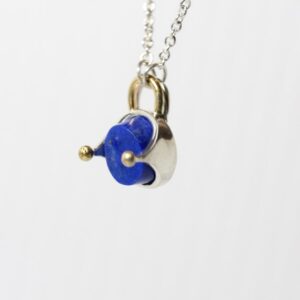 Unique Royal Blue Lapis Lazuli Crown Necklace Silver 14k And 22k Yellow Gold Pendant Oval Unusual Preformed Backset Cabochon - Blauprinz
