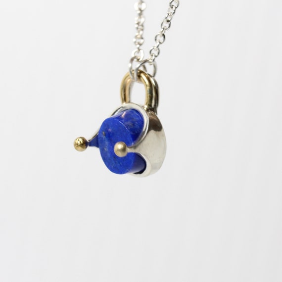 Unique Royal Blue Lapis Lazuli Crown Necklace Silver 14k And 22k Yellow Gold Pendant Oval Unusual Preformed Backset Cabochon - Blauprinz Unique Royal Blue Lapis Lazuli Crown Necklace Silver 14k And 22k Yellow Gold Pendant Oval Unusual Preformed Backset Cabochon - Blauprinz
