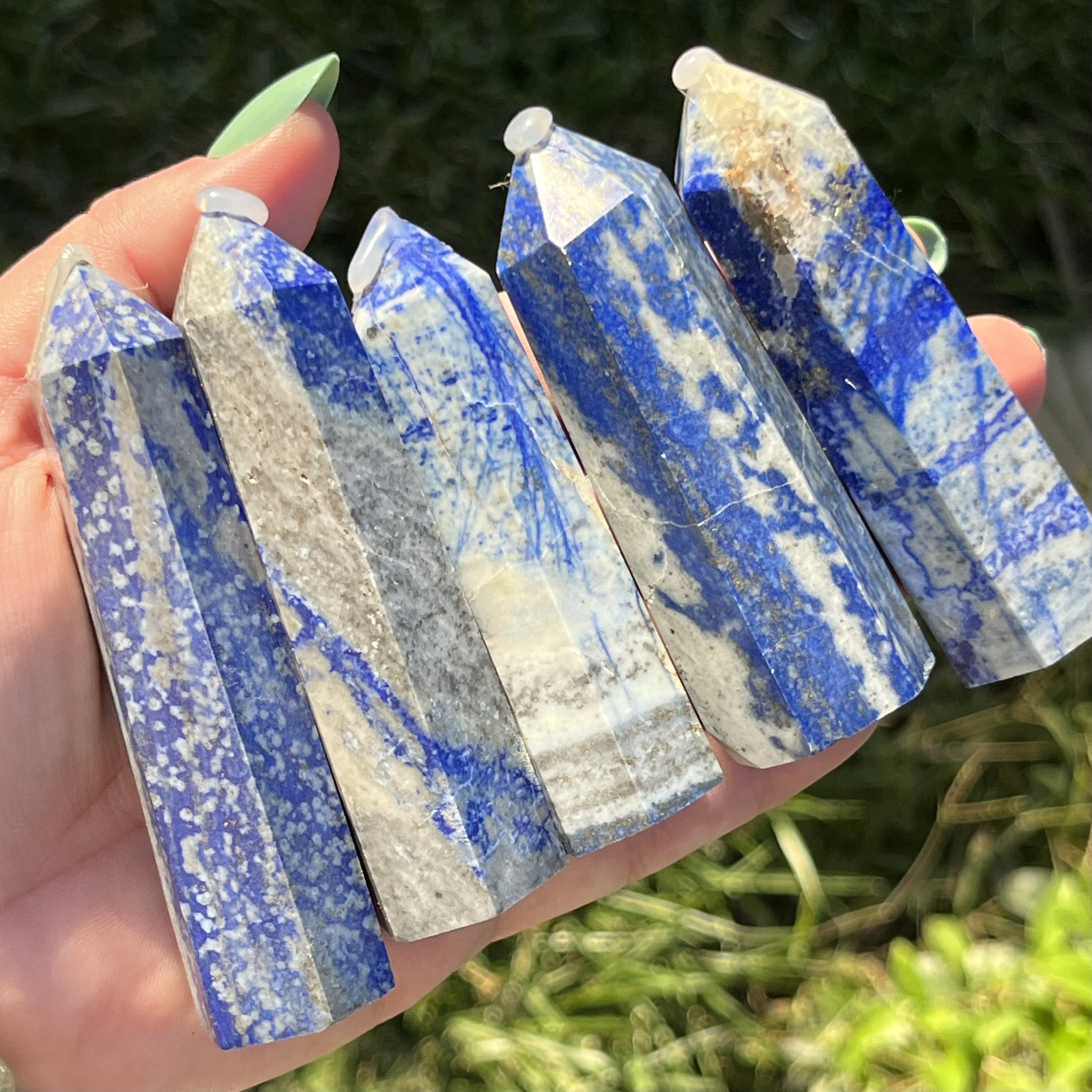 Blue Lapis Lazuli Tower With Pyrite Obelisk Point Wand Carved Crystal Tower Blue Lapis Lazuli Tower With Pyrite Obelisk Point Wand Carved Crystal Tower