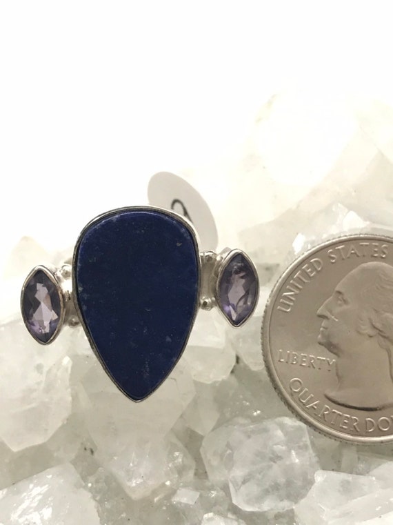 Abstract Lapis And Purple Crystal Ring, Size 9