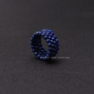 Adjustable Lapis Lazuli Ring, 3mm Micro Faceted Gemstone Bead