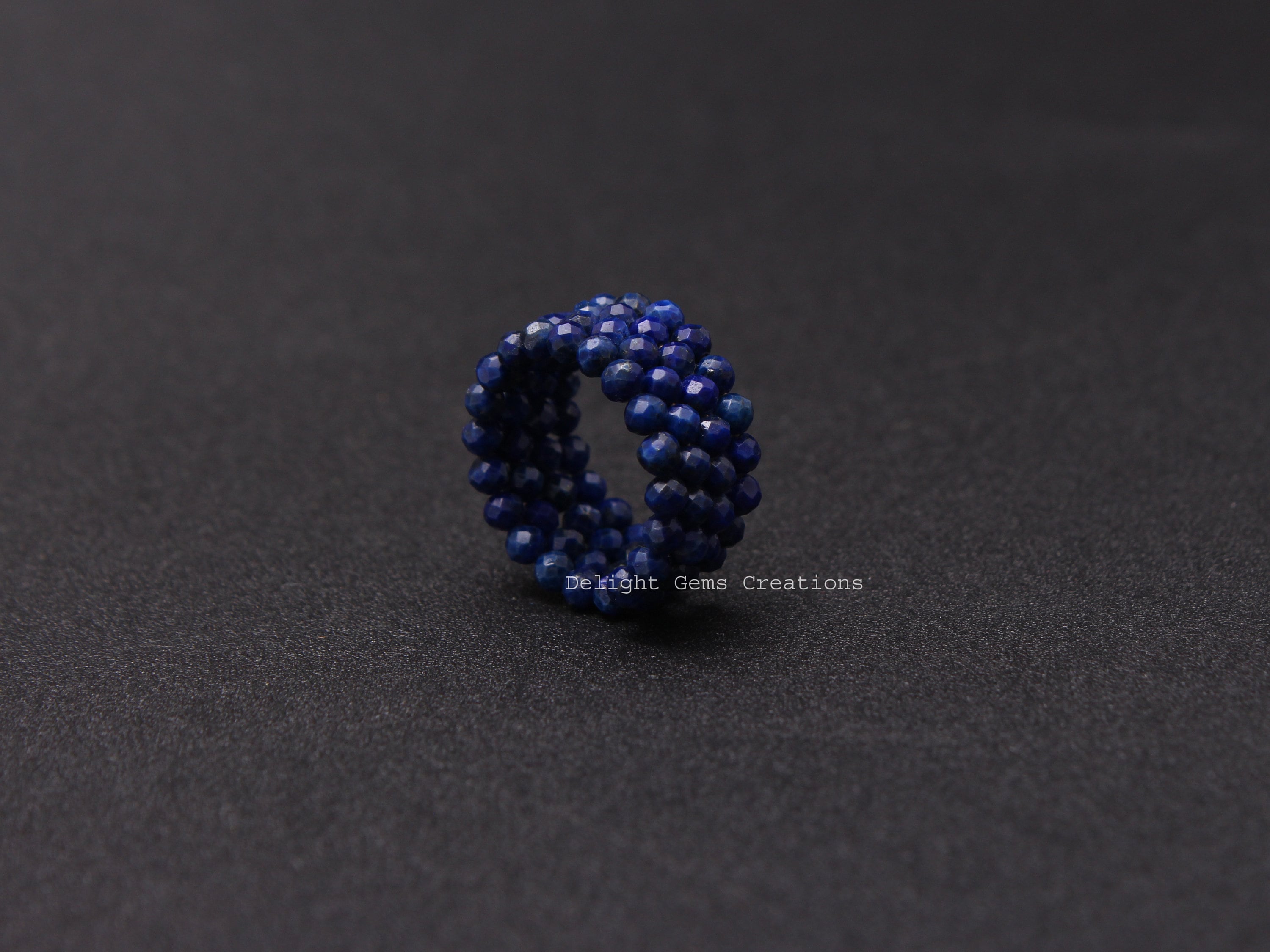 Adjustable Lapis Lazuli Ring, 3mm Micro Faceted Gemstone Bead