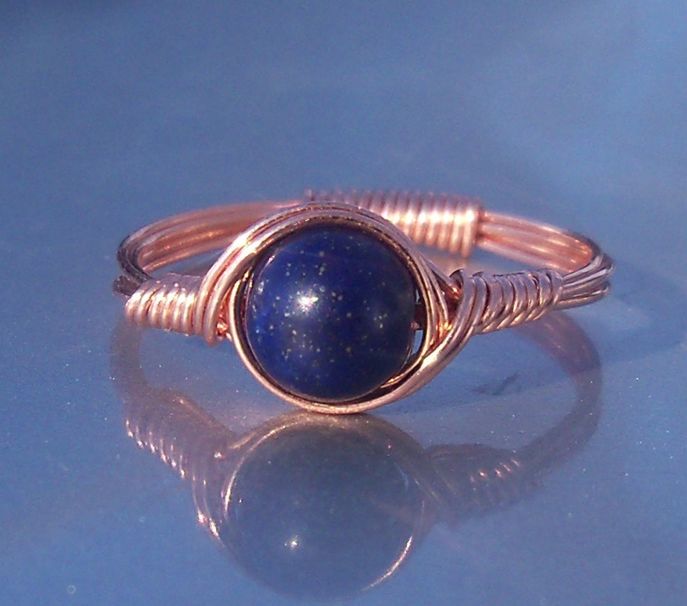 Blue Lapis Lazuli And Copper Wire Wrapped Ring Blue Lapis Lazuli And Copper Wire Wrapped Ring