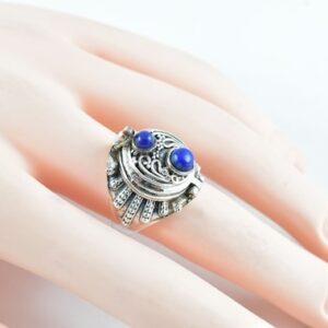 Lapis Lazuli Gemstone Sterling Silver Poison Box Ring, Size 7.5