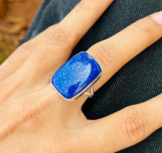 Handmade Lapis Lazuli 925 Sterling Silver Ring - Copper Mix Gemstone