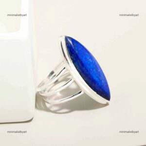 Marquise Lapis Ring: Sterling Silver Blue Gemstone Statement Jewelry