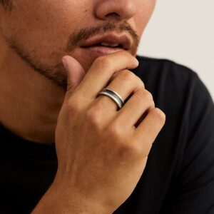 Men's Ring, Titanium Ring, Black Buffalo Horn, White Bull Horn And Lapis Lazuli Ring, Stone Inlay Ring, Titanium Ring Man, Triple Inlay Ring Men's Ring, Titanium Ring, Black Buffalo Horn, White Bull Horn And Lapis Lazuli Ring, Stone Inlay Ring, Titanium Ring Man, Triple Inlay Ring