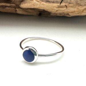 Minimalist Lapis Lazuli Sterling Silver Ring - Navy Blue