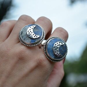 Lapis Moon Ring, Lapis Ring, Lapis Lazuli, Moon, Statement Ring Size 6.75