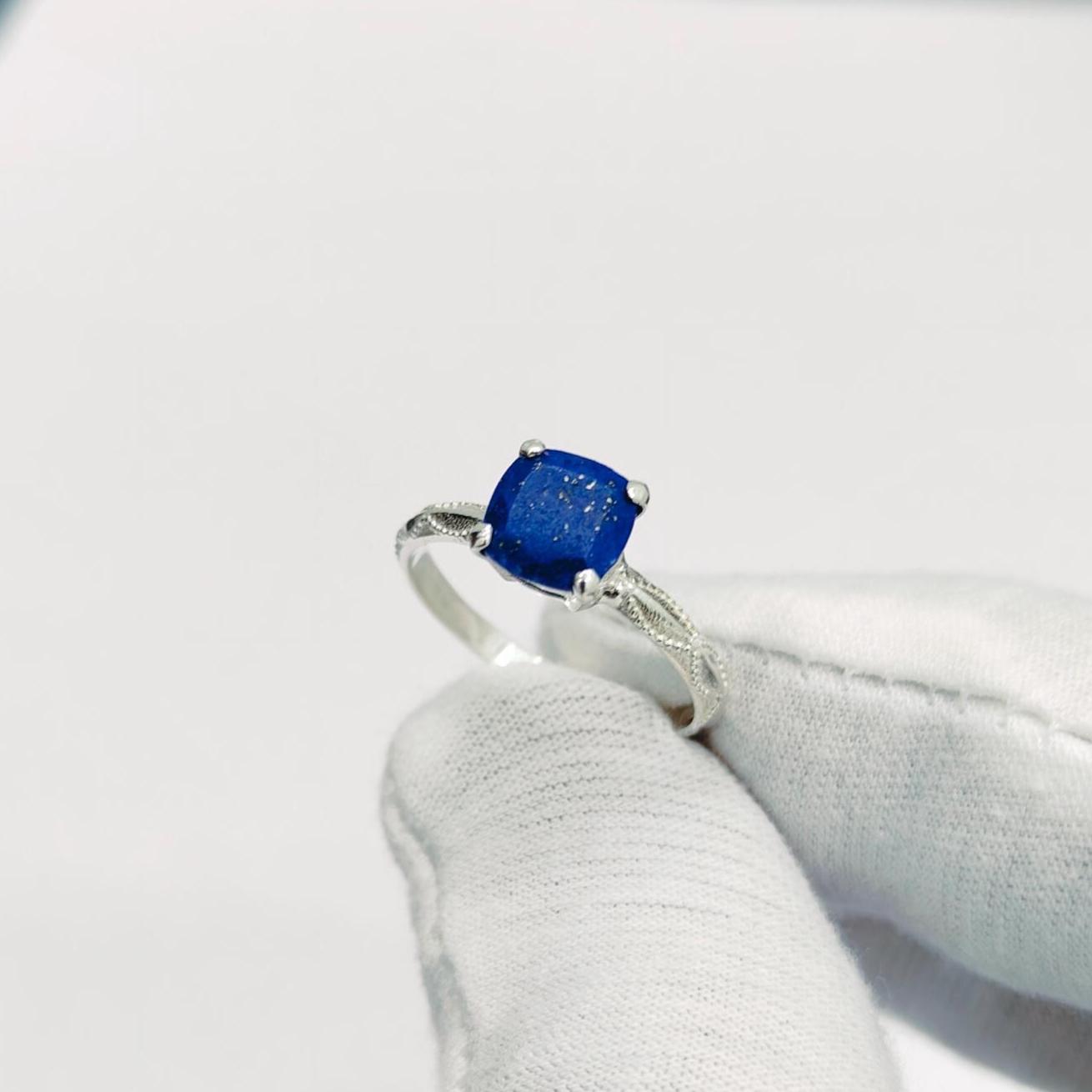 Natural Lapis Lazuli Ring, 925 Sterling Silver Ring, Cushion Cut Lapis Lazuli Ring, Faceted Lapis Lazuli Ring, Lapis Silver Ring, Lapis Band