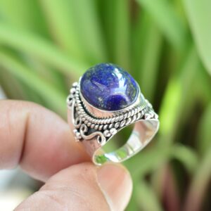 Oval Lapis Lazuli Ring: Oxidized Sterling Silver Boho Jewelry
