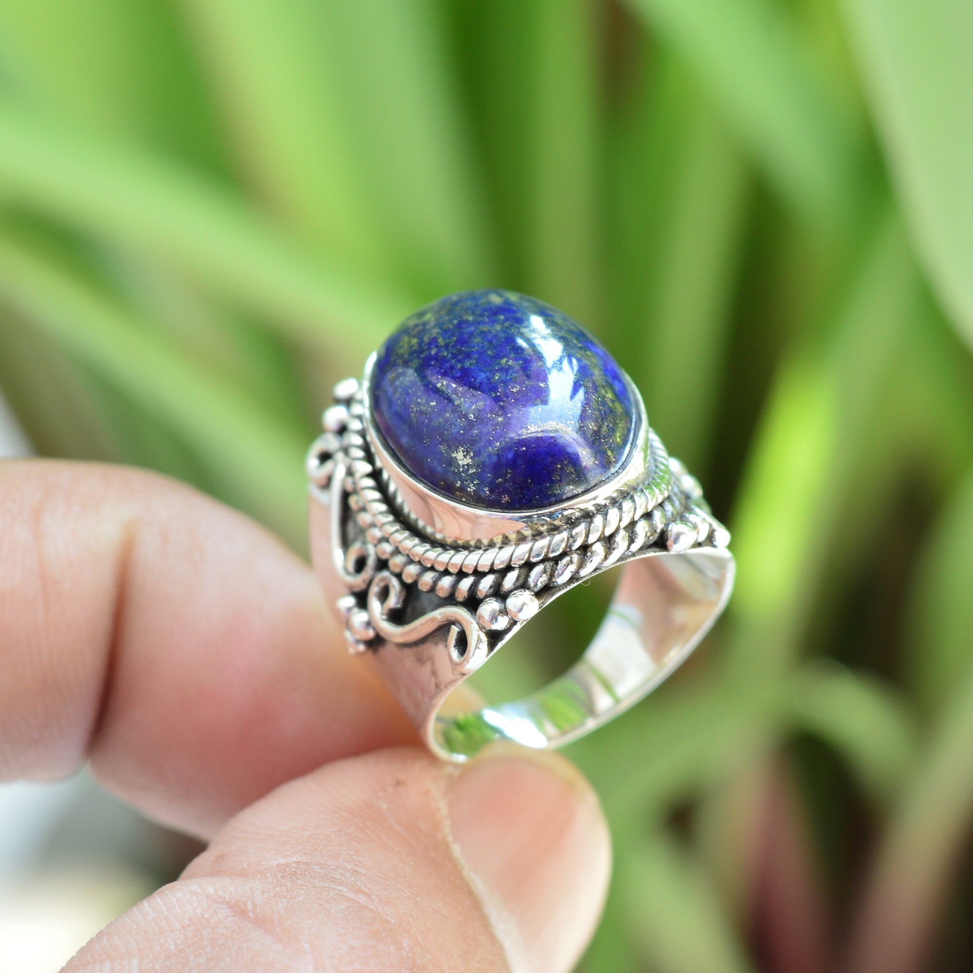 Oval Lapis Lazuli Ring: Oxidized Sterling Silver Boho Jewelry Oval Lapis Lazuli Ring: Oxidized Sterling Silver Boho Jewelry