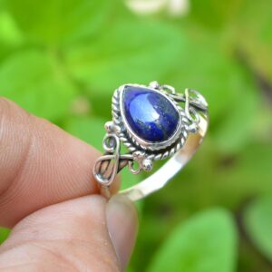 Pear Lapis Lazuli Ring: Handmade 925 Sterling Silver (7x10 Mm) Pear Lapis Lazuli Ring: Handmade 925 Sterling Silver (7x10 Mm)