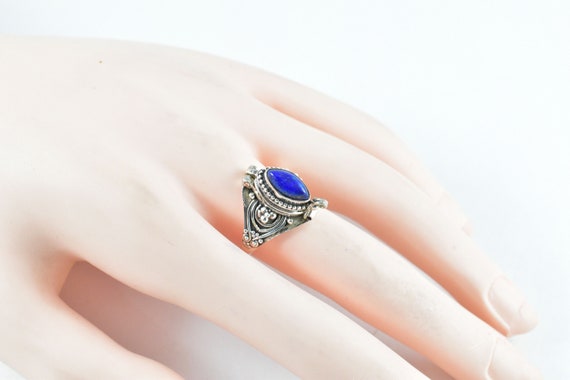 Lapis Lazuli Sterling Silver Poison Box Ring (us Size 10)
