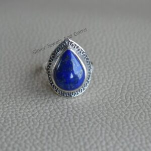 Teardrop Lapis Lazuli Ring, 925 Sterling Silver Boho Handmade Ring Teardrop Lapis Lazuli Ring, 925 Sterling Silver Boho Handmade Ring