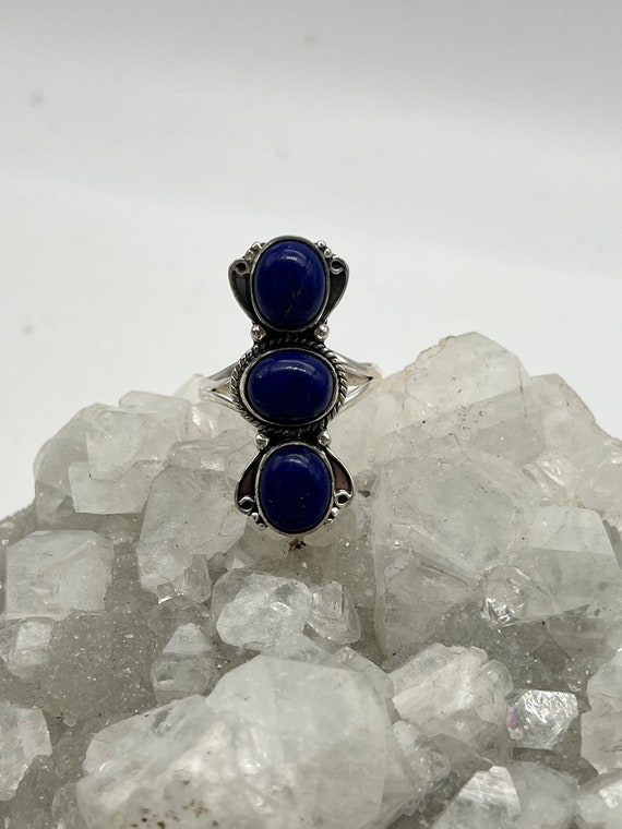 Three Stone Lapis Ring, Size 12