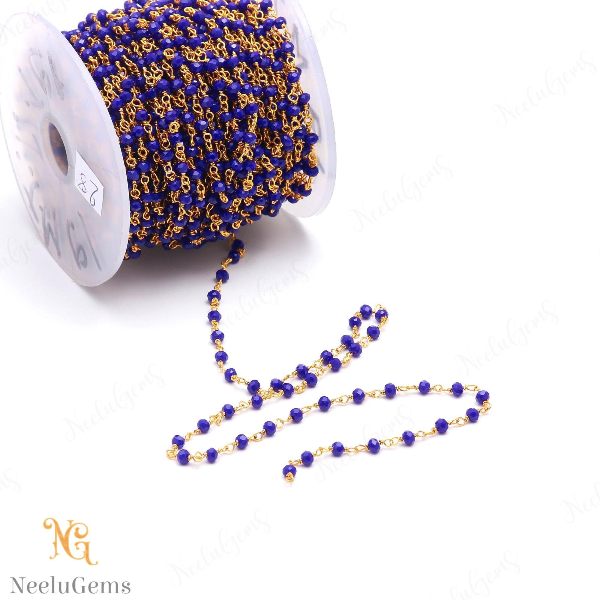Beautiful Blue Lapis Lazuli Hydro Rondelle Beads Chain,3 Mm Gold Plated Wire Wrap Microcut Beaded Chain,rosary Chain For Handmade Jewelry