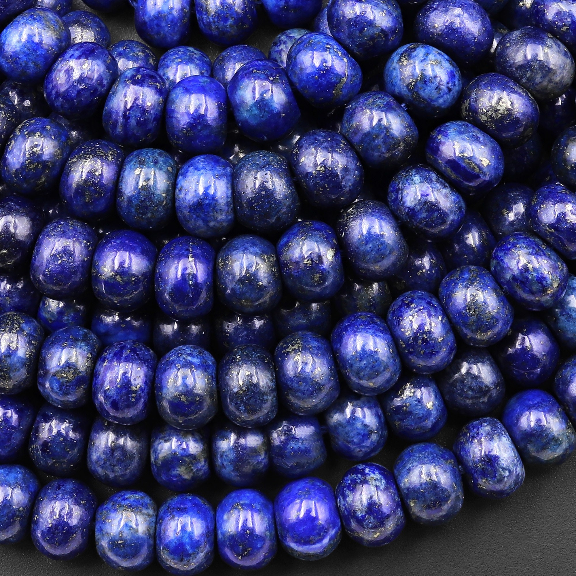 Blue Lapis Smooth 8mm 10mm Rondelle Beads 15.5" Strand