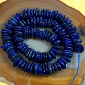 Lapis Lazuli Freeform Rondelle Disk Beads, Spacer Loose Stone Beads, Jewelry Beads 3-5x8-13mm, 15'' Strand