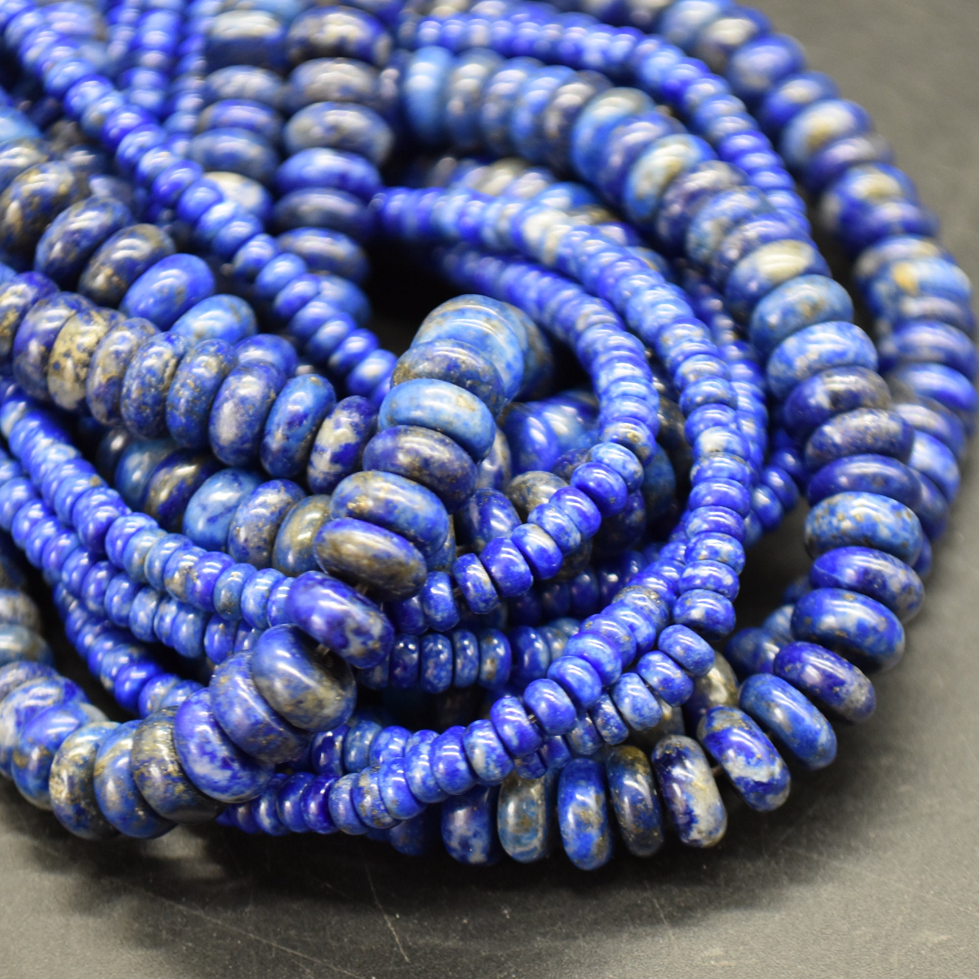 Lapis Lazuli Gemstone Rondelle Spacer Beads - 4mm 6mm 8mm Sizes - 15" Strand