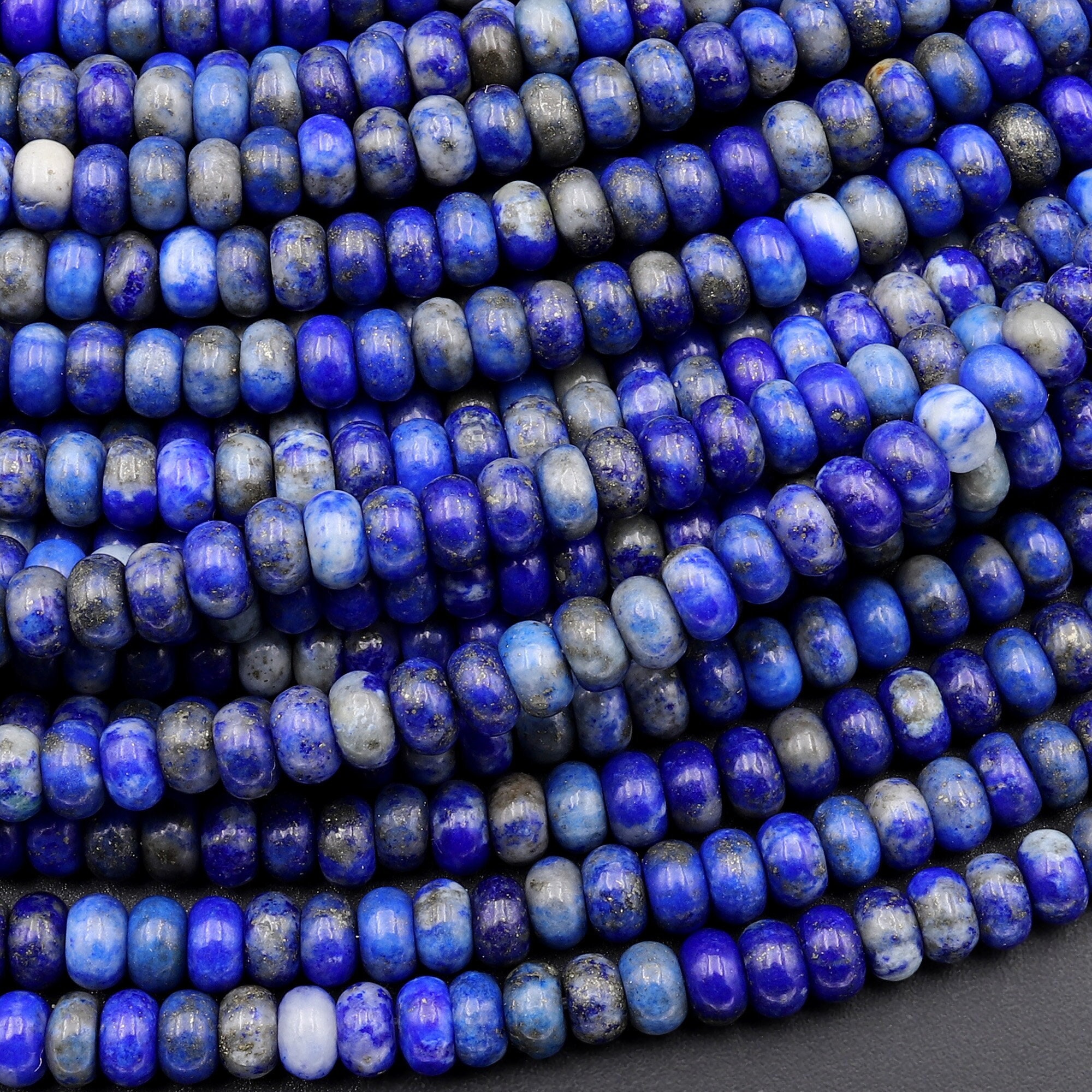 Natural Blue Lapis Beads Smooth Rondelle Beads 4mm 15.5" Strand