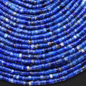 Natural Denim Blue Lapis 3mm 4mm Smooth Heishi Rondelle Beads 15.5" Strand