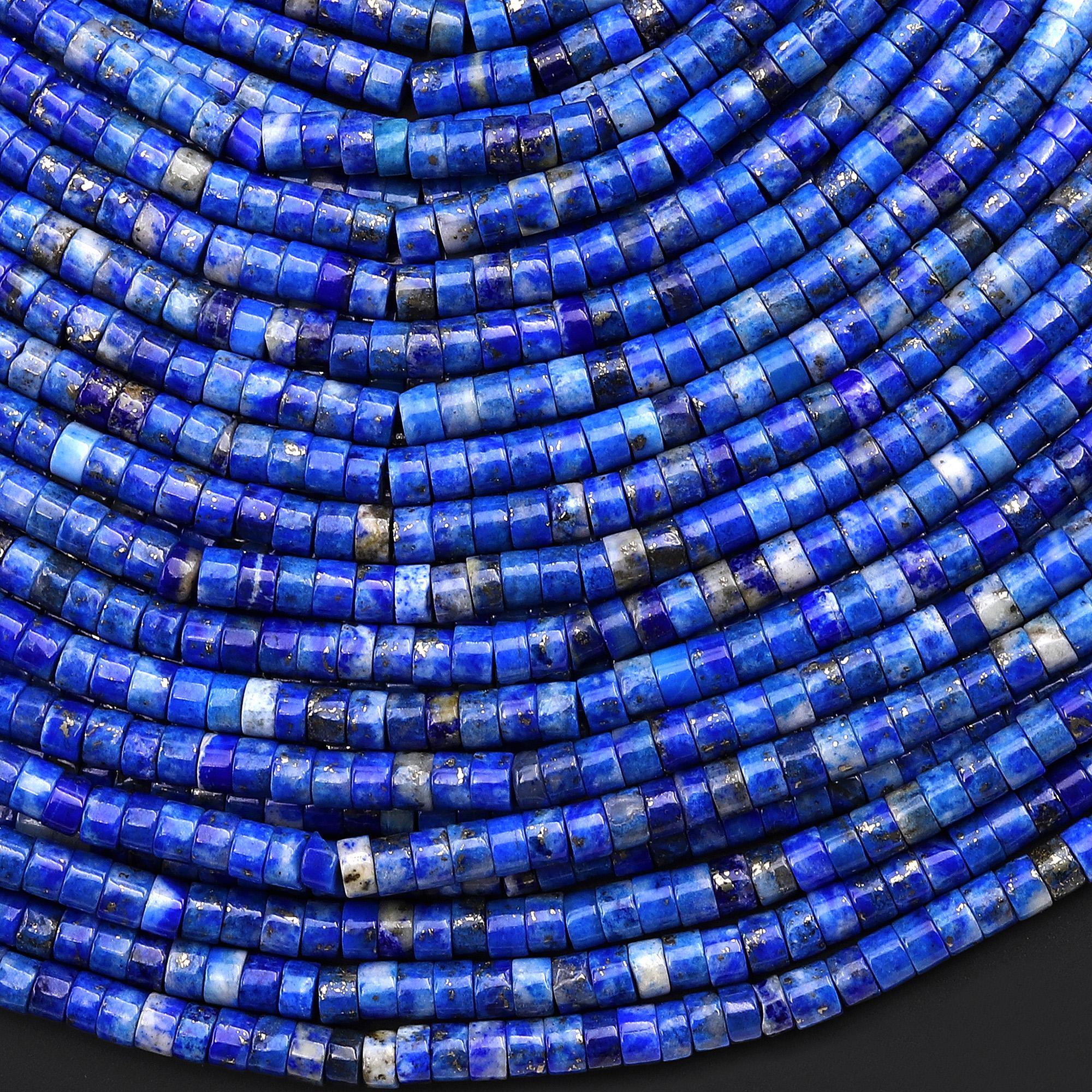 Natural Denim Blue Lapis 3mm 4mm Smooth Heishi Rondelle Beads 15.5" Strand Natural Denim Blue Lapis 3mm 4mm Smooth Heishi Rondelle Beads 15.5" Strand