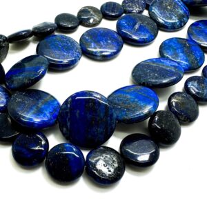 Lapis Lazuli Gemstone Beads: Smooth Flat Round Blue Gemstone Beads Pg97