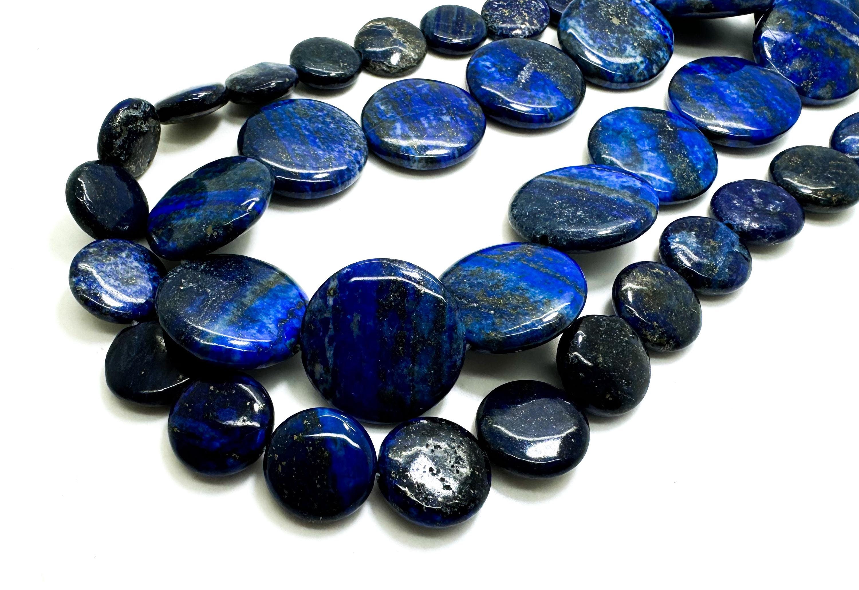 Lapis Lazuli Gemstone Beads: Smooth Flat Round Blue Gemstone Beads Pg97 Lapis Lazuli Gemstone Beads: Smooth Flat Round Blue Gemstone Beads Pg97