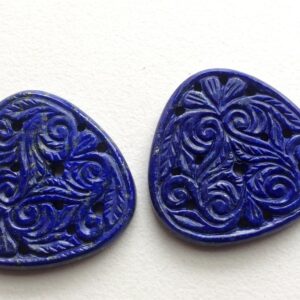 Lapis Lazuli Matched Pair 34mm For Jewelry– Hand Carved Filigree Blue Gemstone - Godp707 Lapis Lazuli Matched Pair 34mm For Jewelry– Hand Carved Filigree Blue Gemstone - Godp707