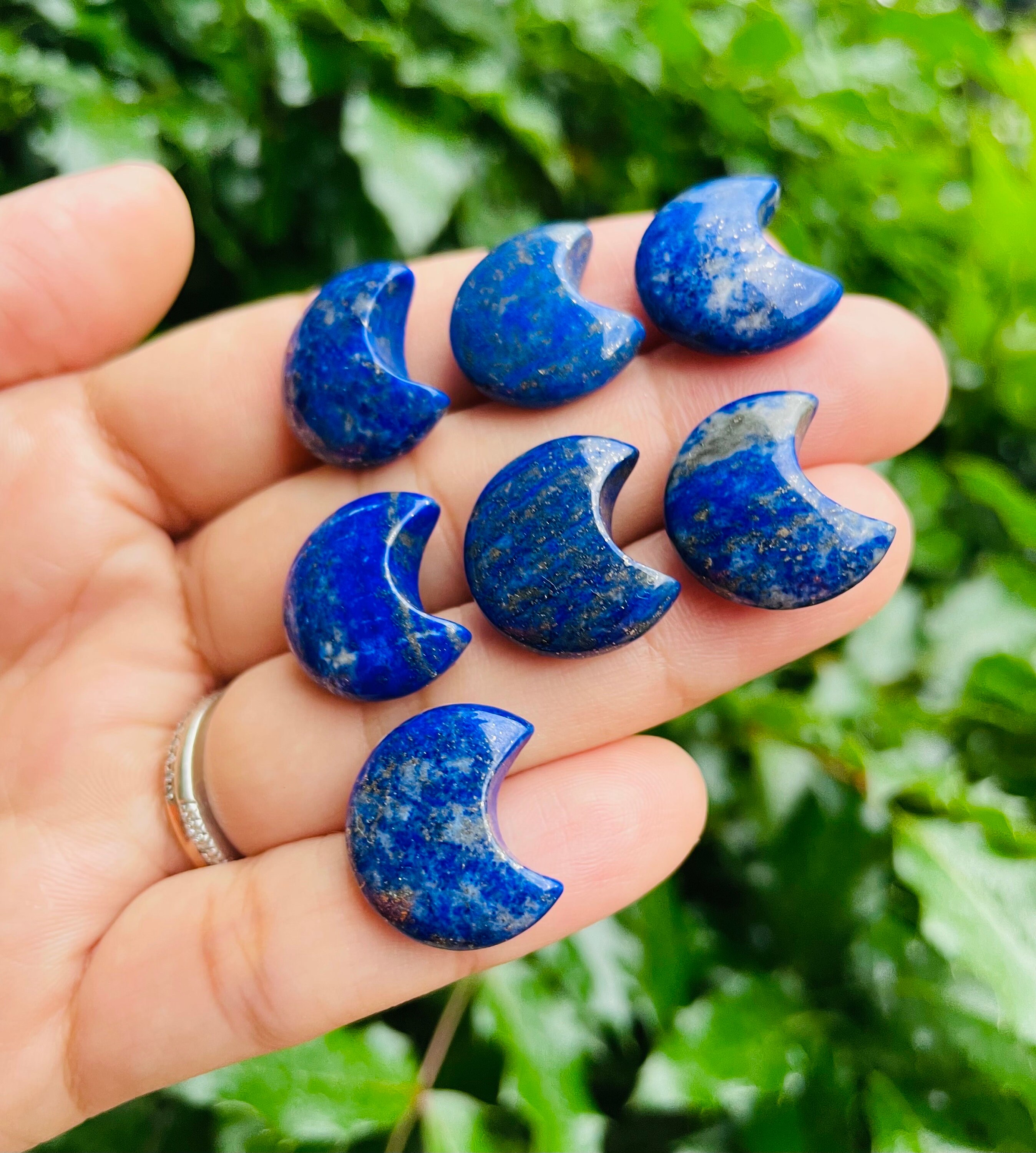 Blue Lapis Lazuli Mini Moon Carving: Pyrite Crystal (10-14mm)