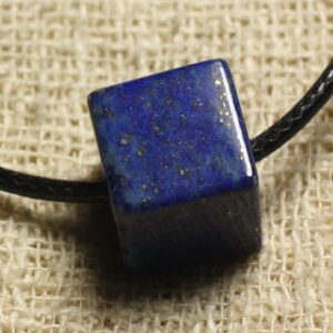 Collier Pendentif Pierre - Lapis Lazuli Cube 15mm Bleu Nuit