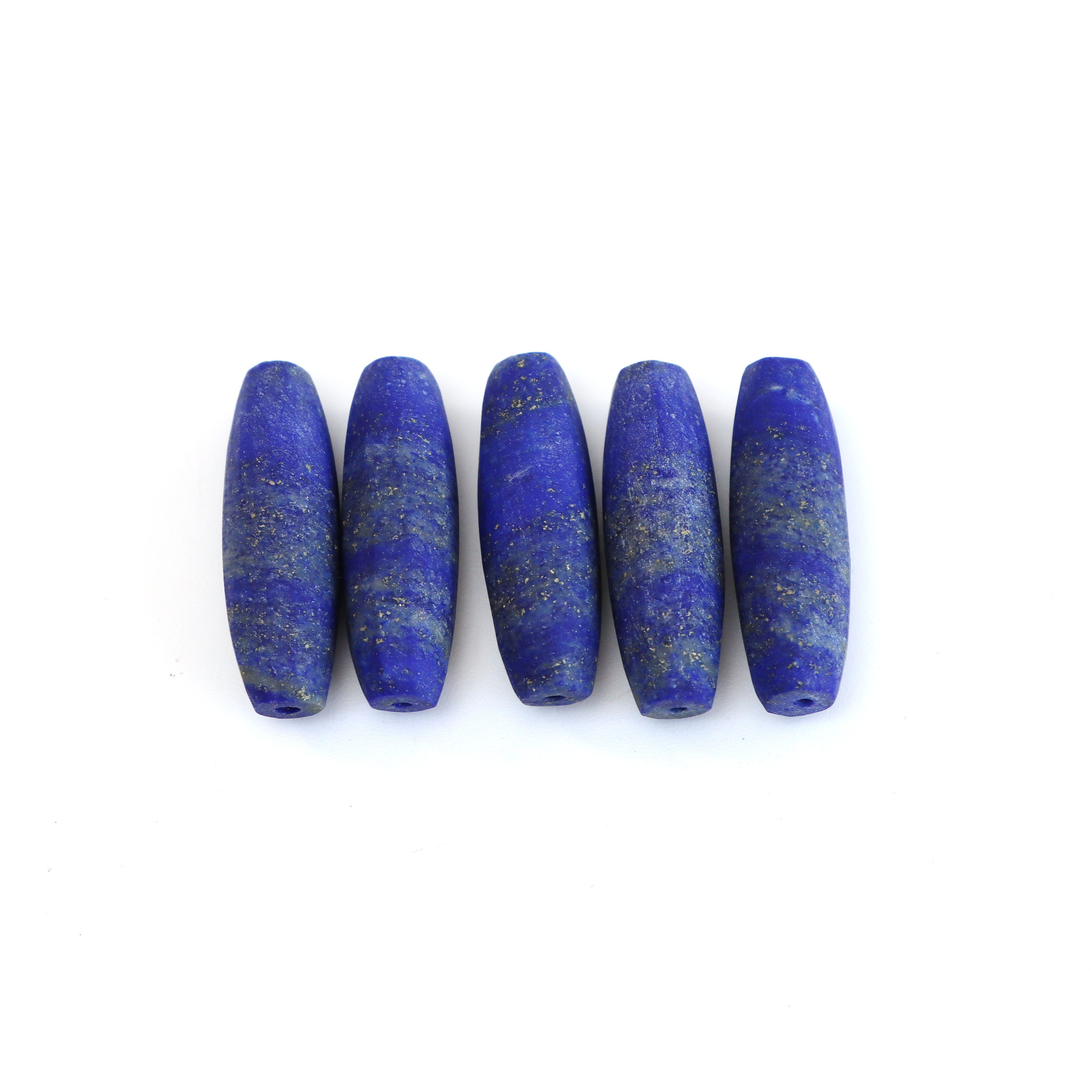 Lapis Matte Finish Barrel Loose Gemstone, 7x22 Mm, Lapis Jewelry Making Gemstone, Top Drilled, Set Of 5 Pieces