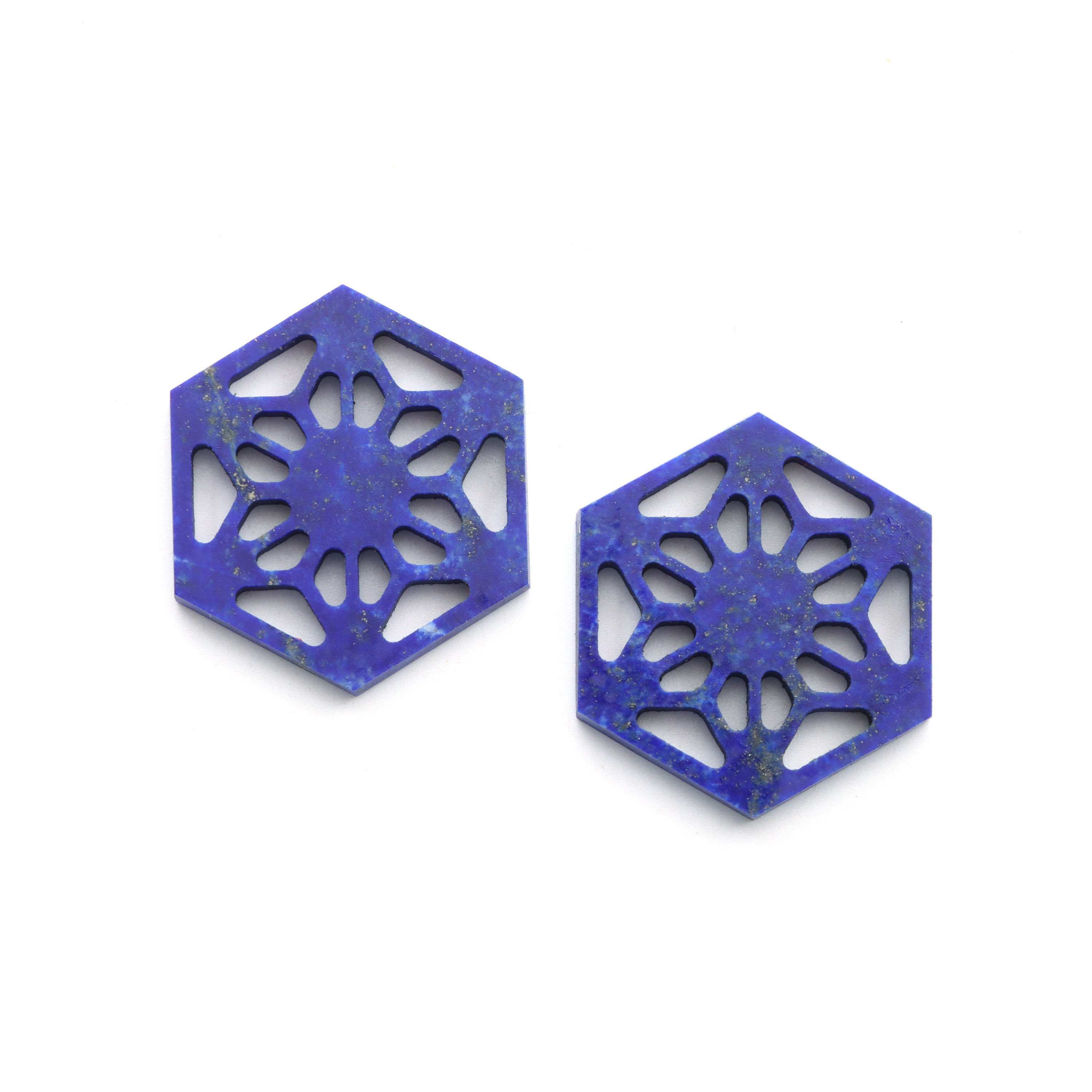Natural Lapis Hexagon Carving Loose Gemstone, 29x33mm , Lapis Carving Loose Gemstone, Pair (2 Piece)