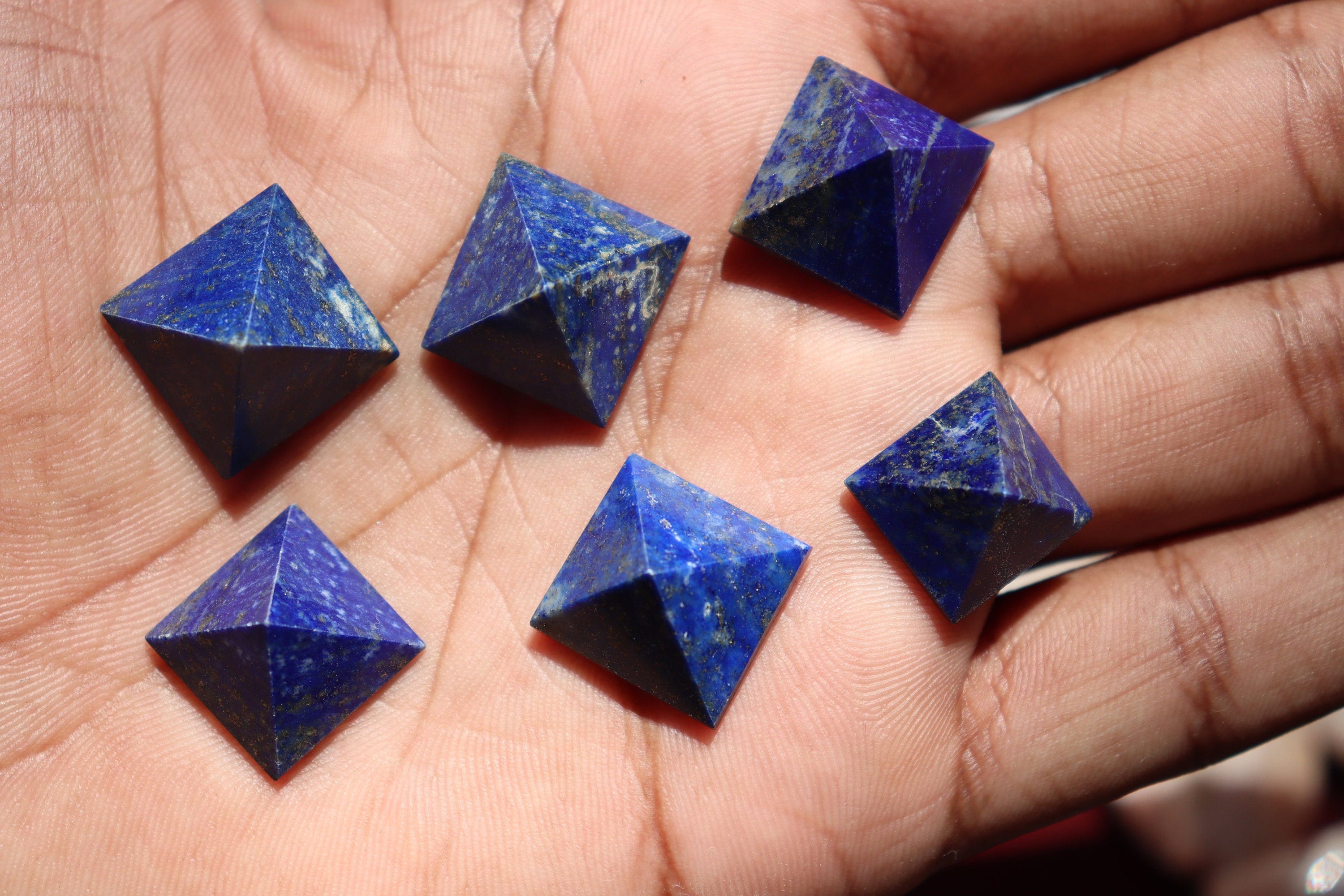 Lapis Lazuli Pyramids, Madani Lapis Lazuli Natural Untreated Undyed Polished Pocket Stone, Blue And Gold Crystal Tumble, A+ Pyramid Stone