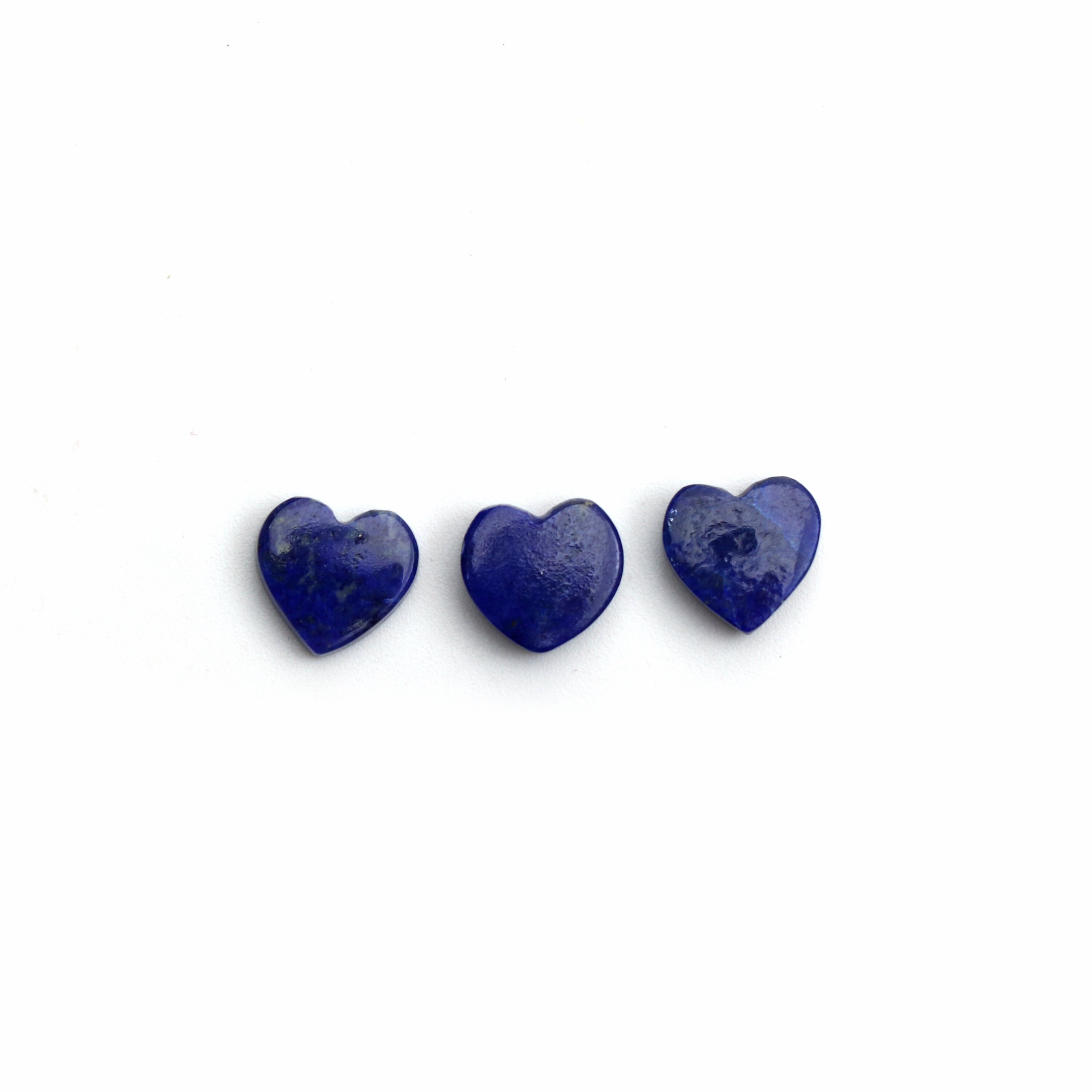 Lapis Smooth Heart Shape Both Side Flat Loose Gemstone, 10x10mm, Lapis Lazuli Jewelry Making Gemstone, Set Of 3 Pieces