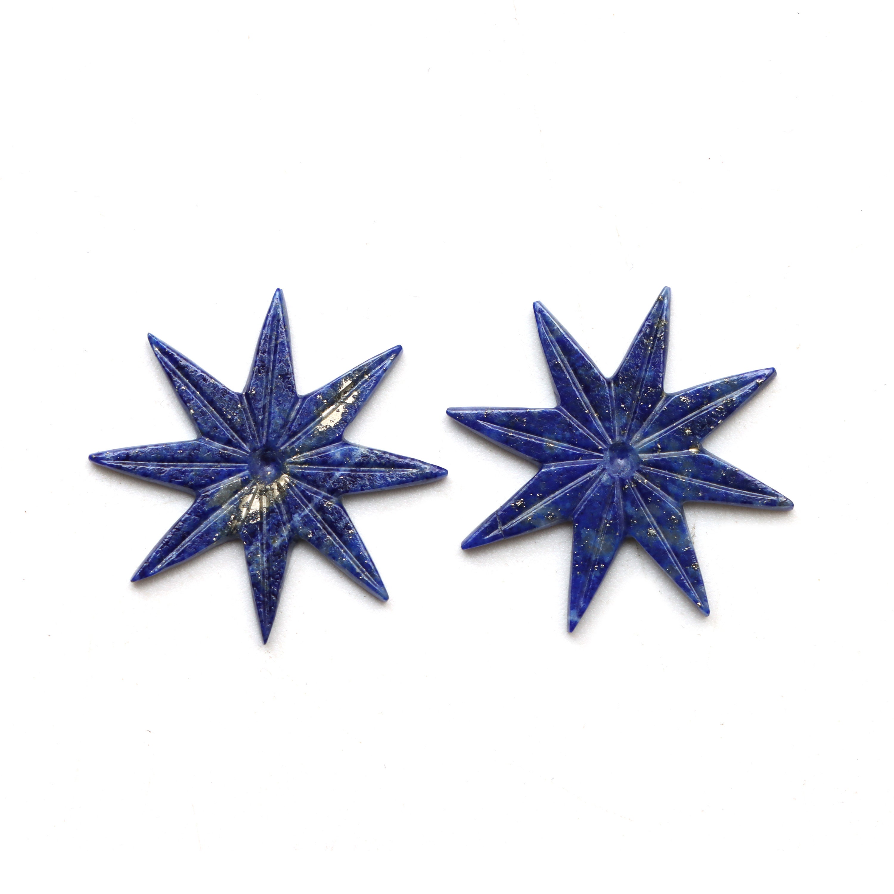 Lapis Star Carving Loose Gemstone, 24x24mm , Lapis Jewelry Handmade Gift For Women, Pair ( 2 Pieces )