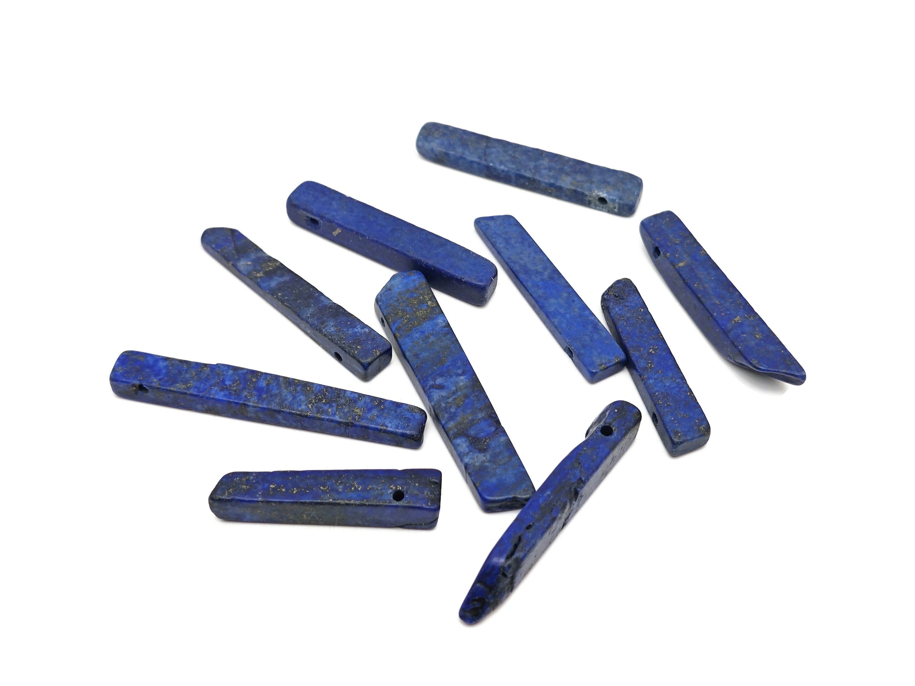 Lapis Lazuli Drilled Tumbled Stones - Rectangle Hole Tumbled Stone - Making Jewelry Cytsals - Bulk Stones - Nc1671