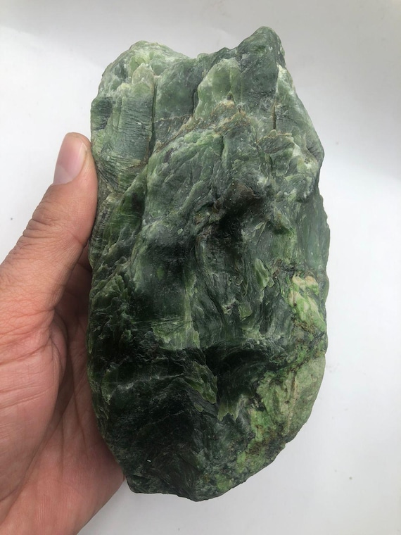 Large 1612g Natural Green Nephrite Jade Raw Stone, Healing Crystal Specimen