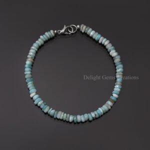 5mm Blue Larimar Beaded Bracelet - Natural Gemstone Jewelry Gift For Her - Dominican Larimar Faceted Rondelle Beads Bracelet