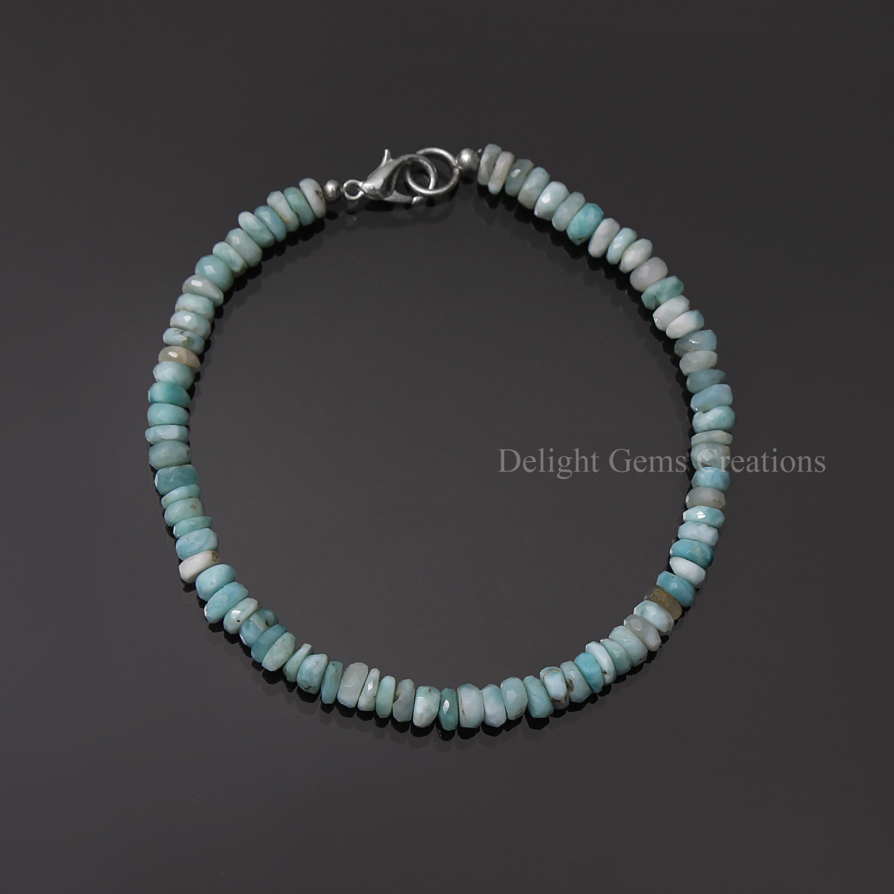 5mm Blue Larimar Beaded Bracelet - Natural Gemstone Jewelry Gift For Her - Dominican Larimar Faceted Rondelle Beads Bracelet 5mm Blue Larimar Beaded Bracelet - Natural Gemstone Jewelry Gift For Her - Dominican Larimar Faceted Rondelle Beads Bracelet