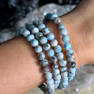 6mm Larimar Round Bead Crystal Stretch Bracelet