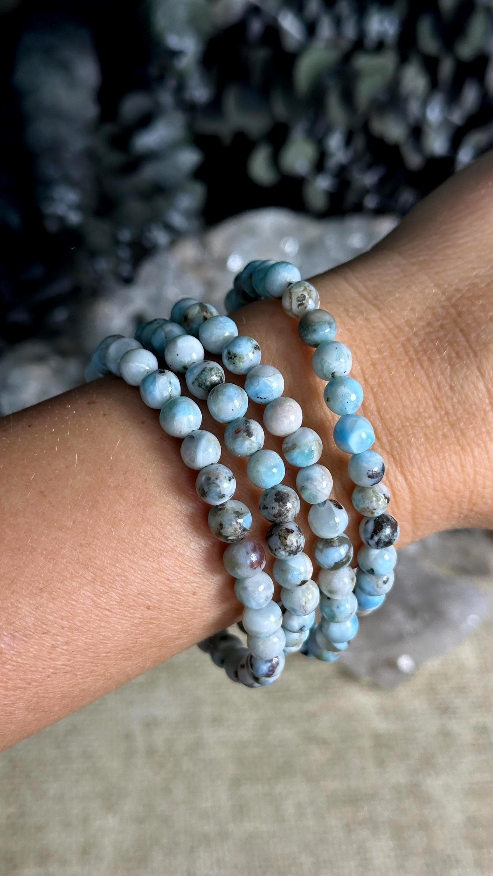 6mm Larimar Round Bead Crystal Stretch Bracelet