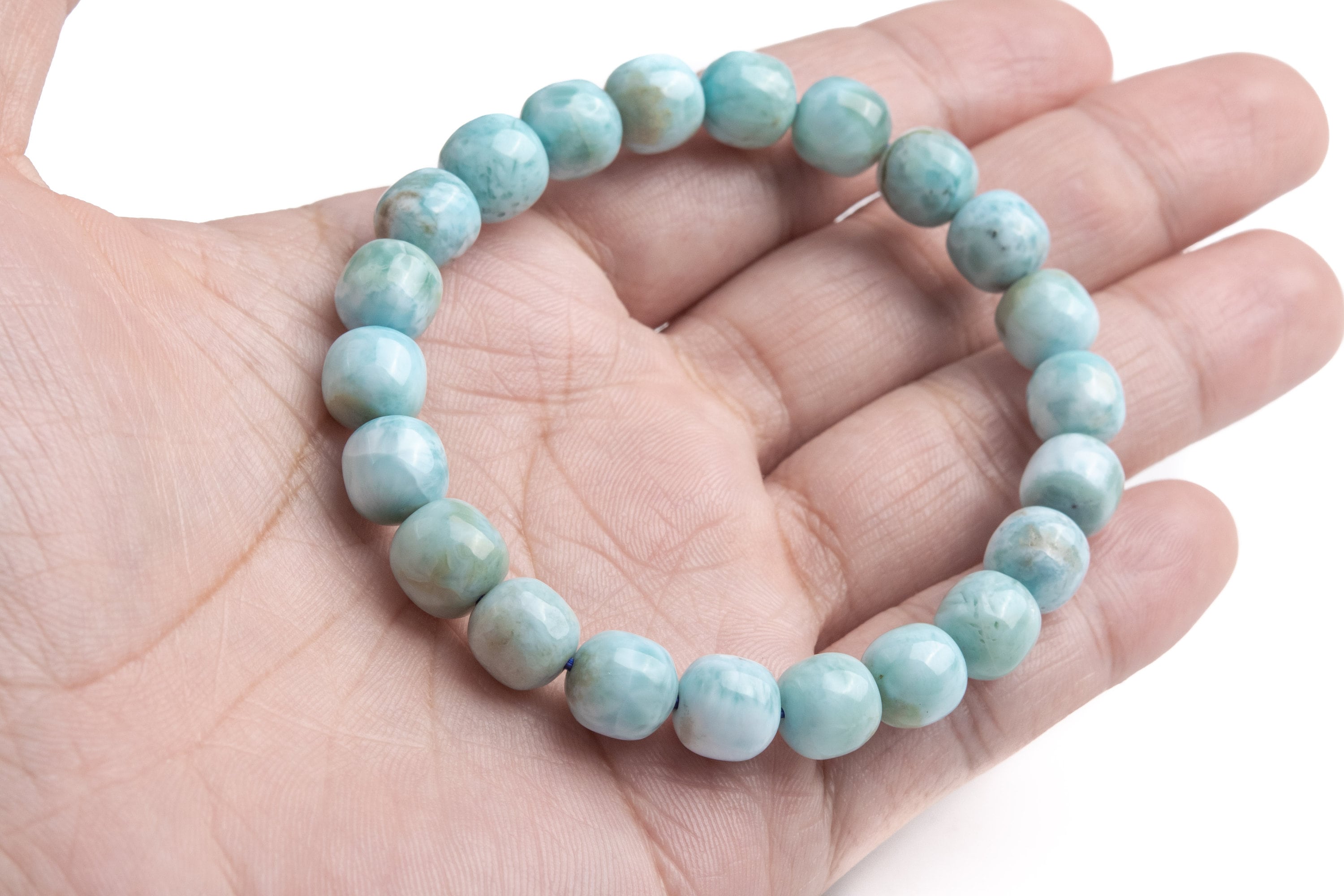8-9mm Larimar Beads Light Blue Bracelet Grade Aa Genuine Natural Barrel Drum Gemstone 7" (121146h-451)